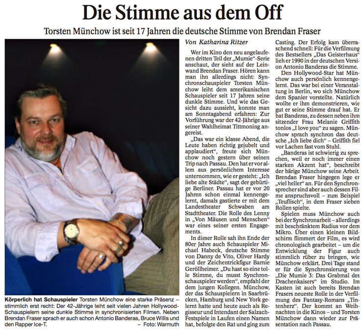 Zeitungsartikel über die Synchronstimme von Brendan Fraser